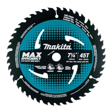 Makita Makita Carbide-Tipped Max Effcy Ultra-Thin Kerf Saw Blade, Fine Crosscutting, 7-1/4inDia, 45TPI B-68585